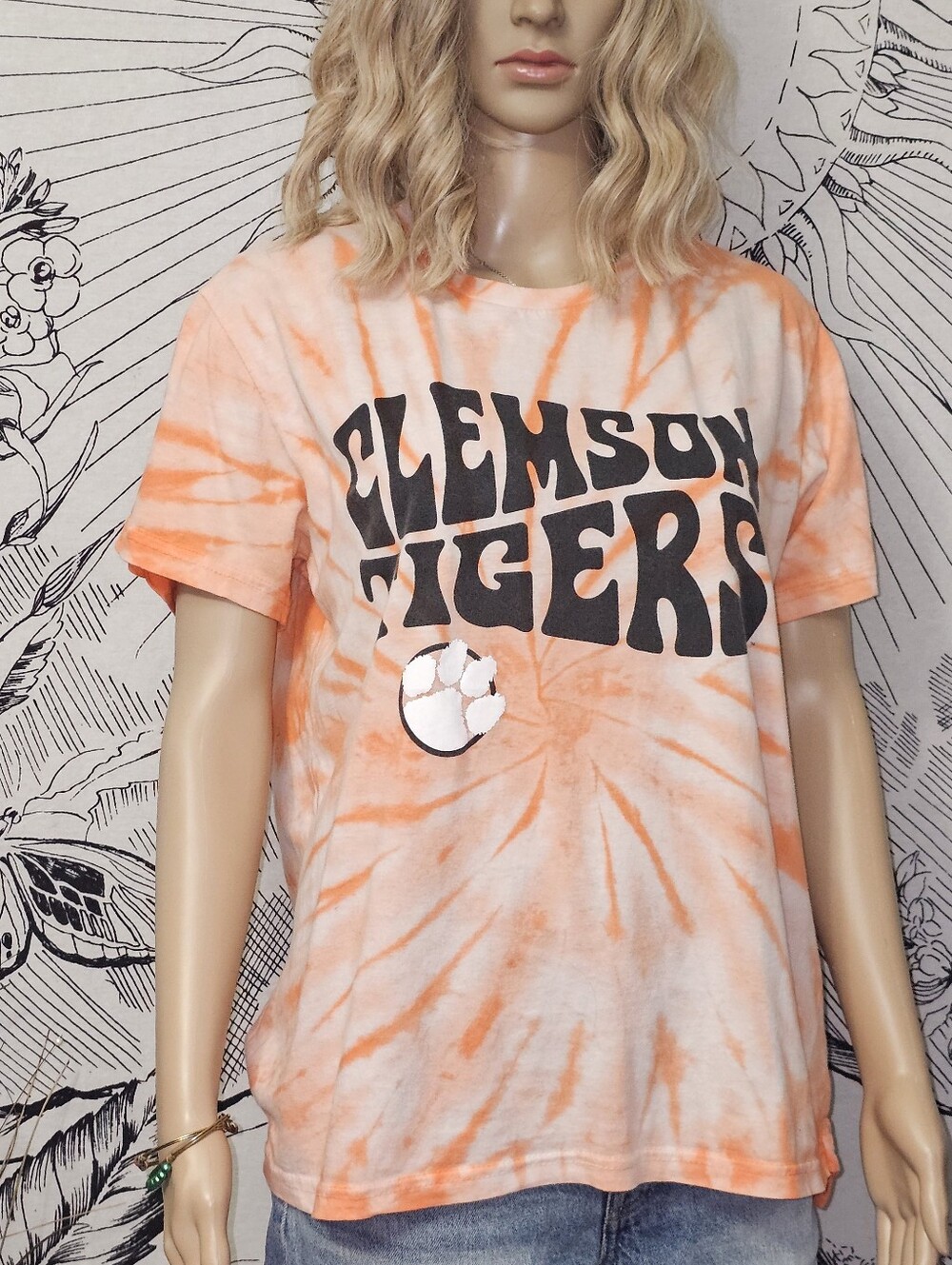 Clemson Tigers Tie-Dye 100% Cotton T-Shirt - Orange & White Small